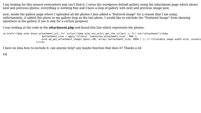 Wordpress: Excluding post thumbnail from the attachment.php when using wordpress gallery смотреть онлайн