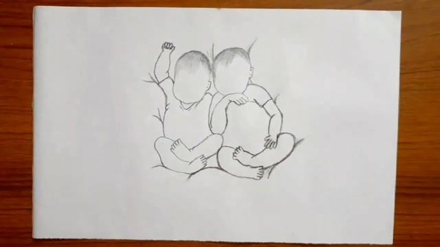 Pencil drawing of twins baby step by step | cute twin baby drawing смотреть онлайн