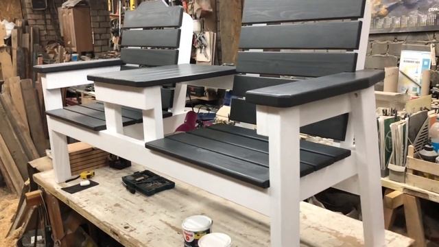 Скамья со столиком садовая, уличная мебель, скамейка со столиком, обзор.