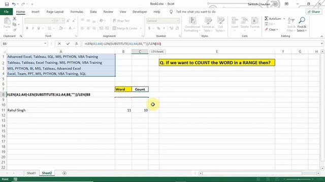 How to COUNT no. of WORD in a RANGE by using Len+Substitute+Logic Array Formula in Excel | Hindi смотреть онлайн
