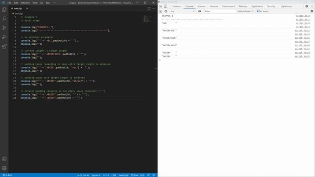 Javascript Basics · String · padEnd() (method) смотреть онлайн