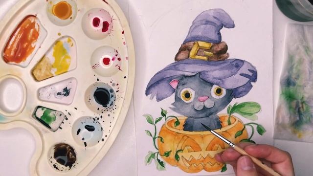ЧАСТЬ3?РИСУЕМ?котика?в тыкве на « Хэллоуин?»//« halloween »? смотреть онлайн