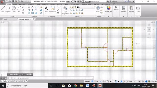 Hatching a 2D plan of a 1 BHK Using AUTOCAD 2018 смотреть онлайн