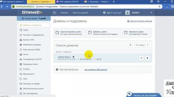 Как перенести домен с REG.RU на Timeweb