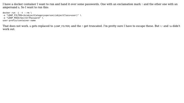 How to escape "!" and "&" in docker's environment varibles? смотреть онлайн