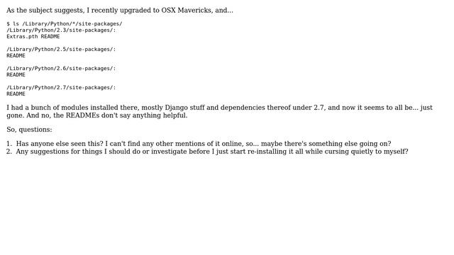 Apple: Upgrade to Mavericks wipes out Python site-packages directory? смотреть онлайн