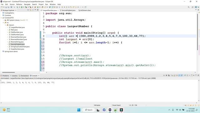 Write a Java Program to find the largest number in an array смотреть онлайн