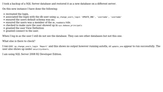 User can't see database in SQL Server 2008 R2 смотреть онлайн