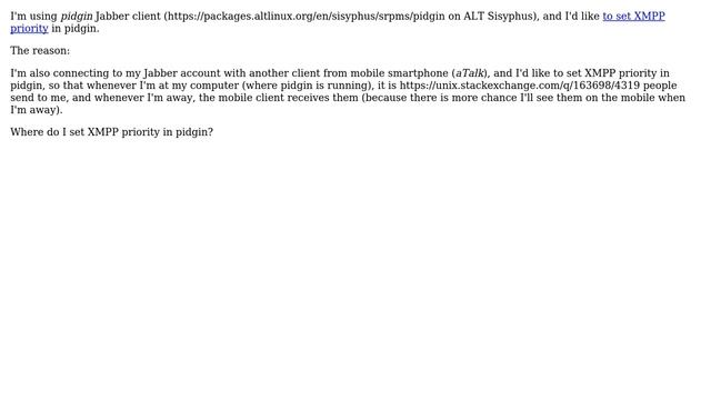 Unix & Linux: set XMPP priority of the jabber client in pidgin смотреть онлайн