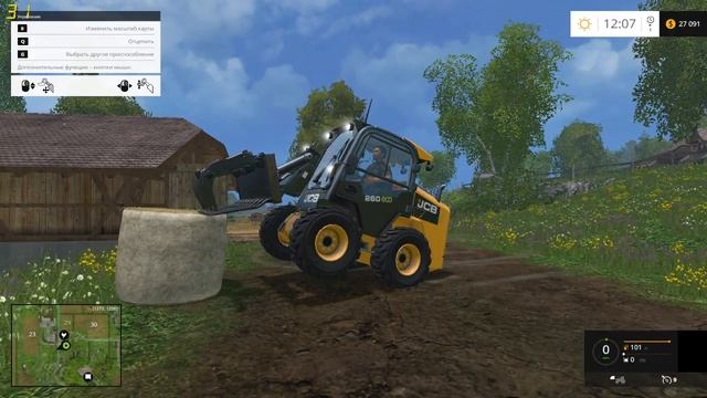 Пытаюсь на погрузчике "JCB 260" захватить круглый тюк соломы навозными вилами смотреть онлайн