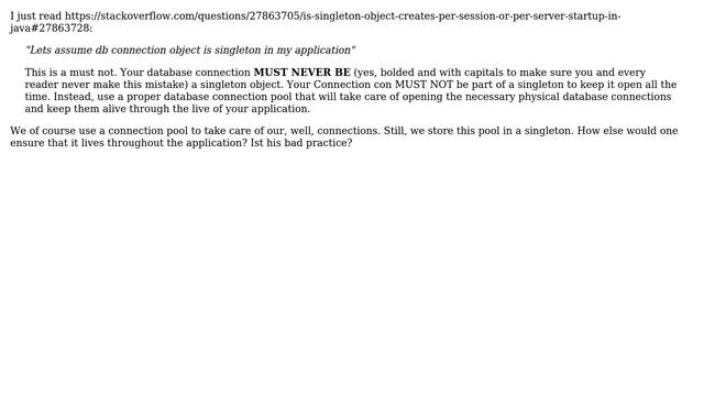 Software Engineering: Is storing the connection pool in a singleton a bad practice? (2 Solutions!!) смотреть онлайн