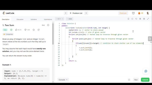 Leetcode-1 Two Sum Brute Force Solution O(n^2) смотреть онлайн