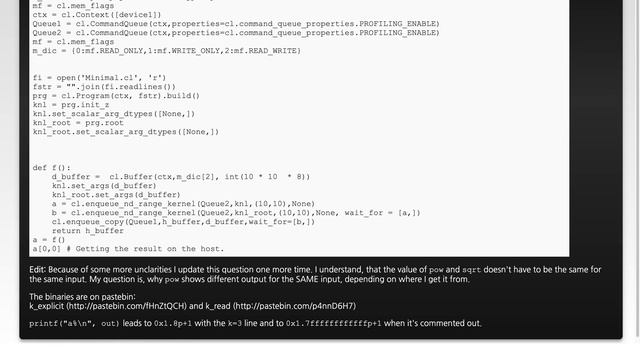 OpenCL/C pow(x,0.5) != sqrt(x) смотреть онлайн