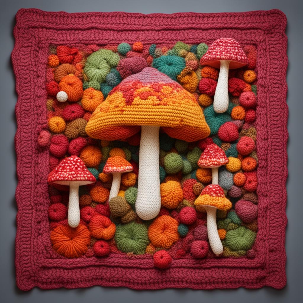 ВЯЗАНИЕ, КВАДРАТНЫЕ МОТИВЫ С ГРИБАМИ ОТ НЕЙРОСЕТИ. ПОДБОРКА №2. смотреть онлайн