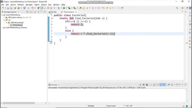 Java Program to Find Factorial of a Number using Recursion | Learn With Anthony смотреть онлайн