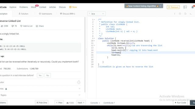 206. Reverse Linked List| leet code| java смотреть онлайн