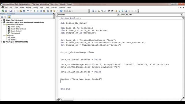 VBA: Filter Data with Multiple Values смотреть онлайн