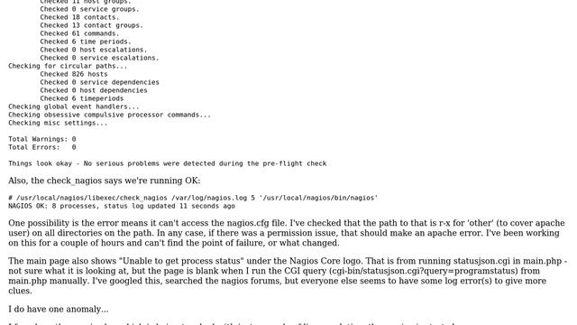 Nagios service running, web site error: Could not read host and service status information смотреть онлайн
