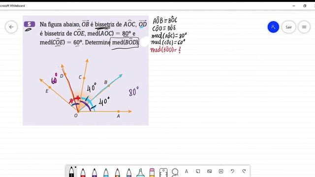 5- Na figura abaixo, OB é bissetriz de AOC, OD é bissetriz de COE, med(AOC) = 80° e med(COE) = 60°. смотреть онлайн