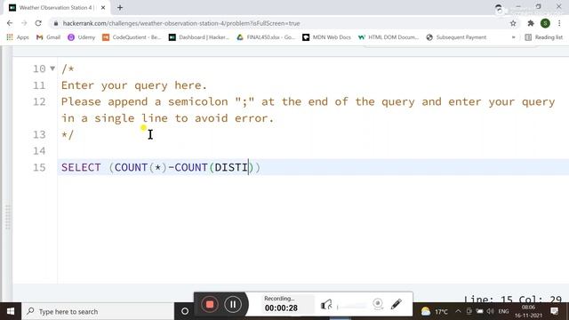 Weather Observation Station 4 || HACKERRANK SOLUTION || SQL || ORACLE || FOR BEGINNER смотреть онлайн