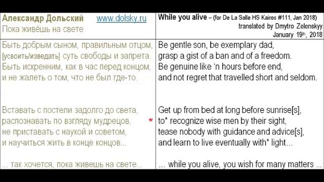 Александр Дольский - Пока живёшь на свете - текст перевода на англ. - translated by Dmytro Zelensky смотреть онлайн