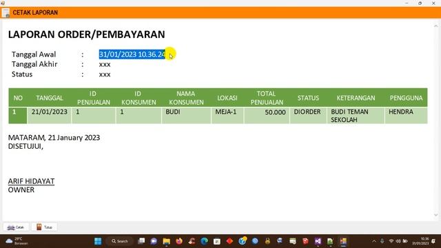 APLIKASI KASIR RESTORAN (STEP14-FORM LAPORAN ORDER / PEMBAYARAN VERSI CETAK) смотреть онлайн