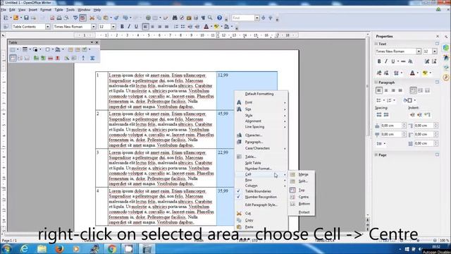 how to vertical align text in table cell ? OpenOffice смотреть онлайн