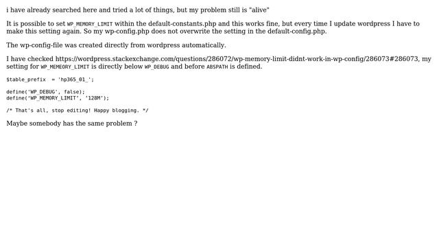 Wordpress: WP_MEMORY_LIMIT didn't work in wp-config, only within default-constants.php смотреть онлайн