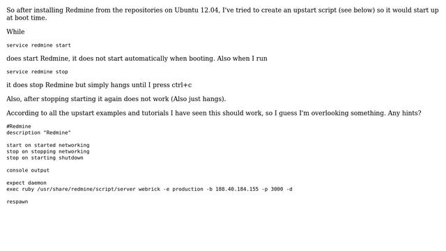 Starting Redmine at boot using upstart on Ubuntu смотреть онлайн
