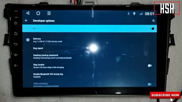 باسورد للوصول إلى خيارات المطورDeveloper Optionsوتصحيح أخطاءUSB Debugging USBلشاشة السيارة الاندروي