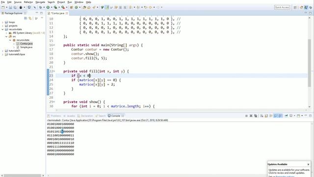 Algoritm recursiv de umplere a conturului intr-o matrice in Java смотреть онлайн