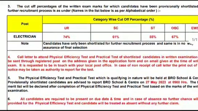 BRO ELECTRICIAN Result जारी 2023 Bro electrician result cut-off #bro_gref смотреть онлайн