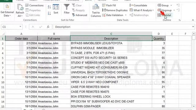 Use the SUBTOTAL function to apply subtotals in a cell range (Excel 2013) смотреть онлайн