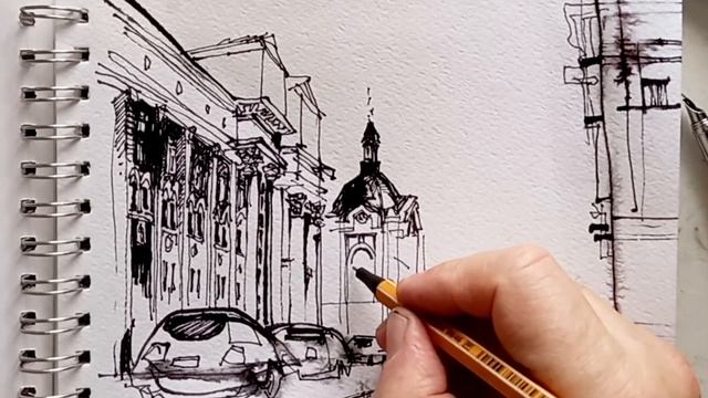 Городская зарисовка пером и линером Как исправить ошибки UrbanSketch Pen Real Time Drawing And Stud