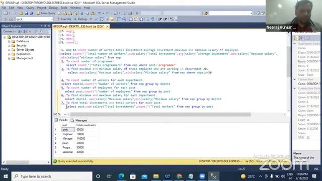 SQLSERVER ( GROUP BY & HAVING CLAUSE)BSCIT 3RD YEAR,PPU,18-2-22 смотреть онлайн