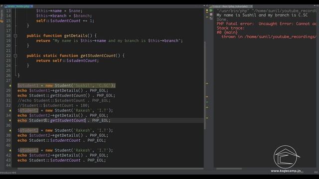 Php Core(Object Oriented Implementations ):11:Classes and Objects (Static and Const properties )-03 смотреть онлайн