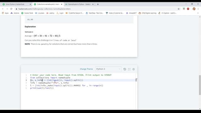 Collections namedtuple HackerRank | Coding in Lockdown смотреть онлайн