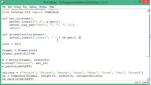 045 GUI mit Python: die Auswahl der Combobox mit einem Event Listener abfragen смотреть онлайн