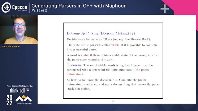 Generating Parsers in C++ with Maphoon (& Tokenizers) - Part 2 of 2 - Hans de Nivelle - CppCon 2022 смотреть онлайн