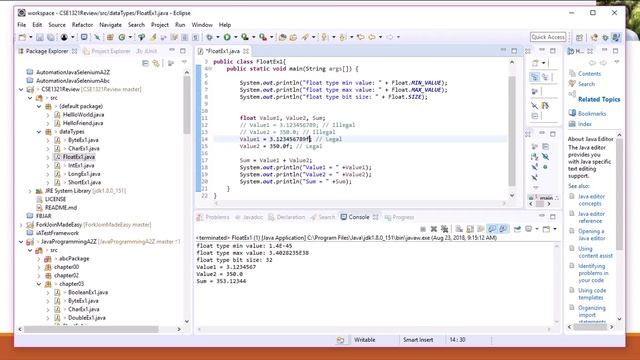 Float and Double types demonstrated with Java Programs смотреть онлайн