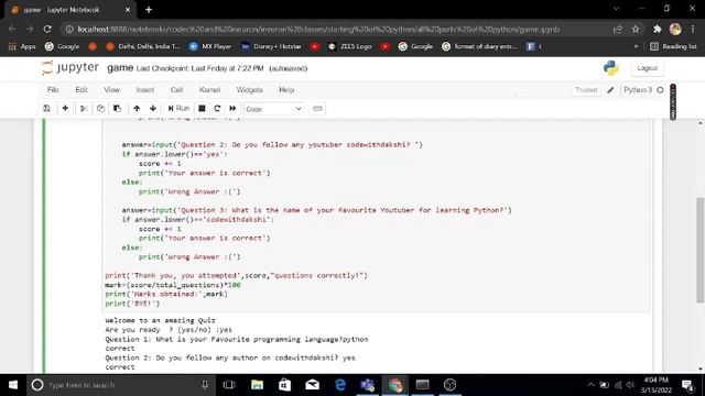 QUIZ GAME BY PYTHON| CodeWithDakshi | смотреть онлайн