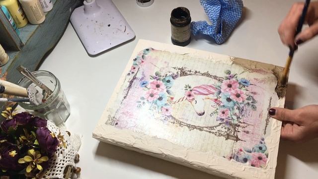 UNICORN DECOUPAGE ON RINGBINDER DOCUMENT FOLDER | DECOUPAGE ON CARDBOARD