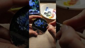 Рисуем акрилом на мини - холсте 7,5см. Часть 1: Магнитик с Васильками акрилом.