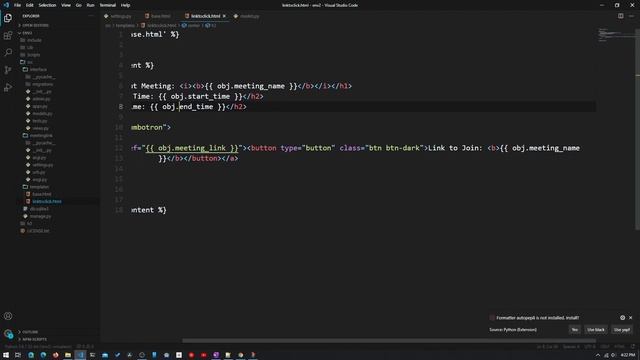 PYTHON DJANGO TUTORIAL - Meeting Link Organizer | Creating the HTML & URLS [Frontend] (4/5) смотреть онлайн
