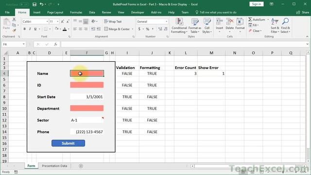 Idiot-Proof Forms In Excel - Part 3 - Macro And Error Display