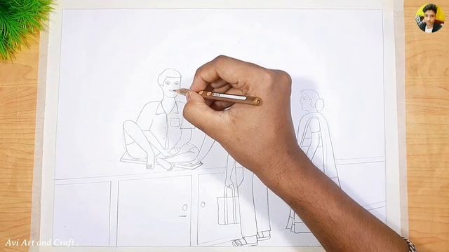 How to draw a fish market // step by step fish market drawing // pencil drawing. Avi Art and Craft. смотреть онлайн