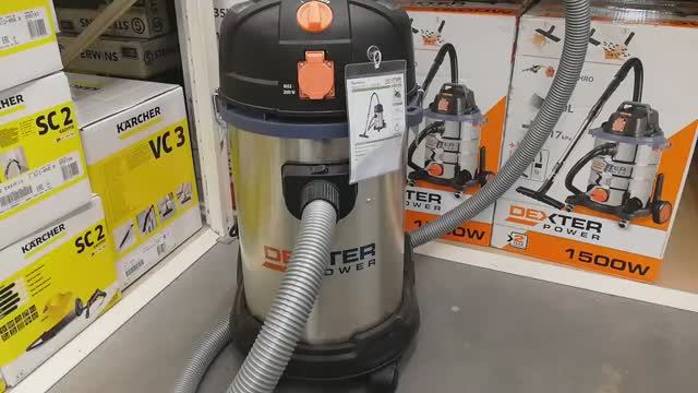 Безмешковый строительный пылесос DEXTER 35L. смотреть онлайн