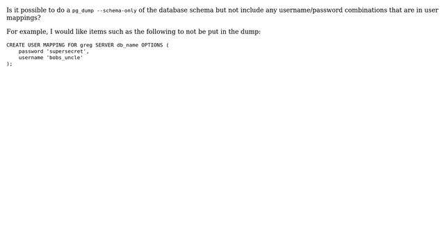 Databases: Schema Dump Without User Mapping Passwords смотреть онлайн