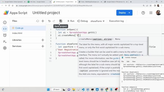 Google Sheets HTMLService Tutorial to Show Sidebar Modal Dialog Form in Google Sheets in App Script смотреть онлайн