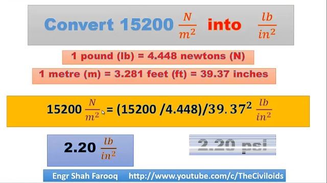 Conversion of N/m^2 to lb/in^2 | pascal to psi | unit Conversion | Civil Engineer смотреть онлайн